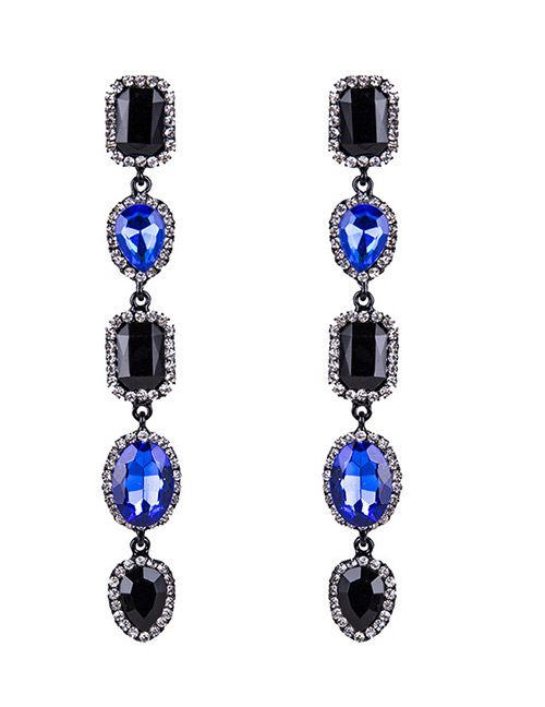 Trendy Blue Gemstone Decorated Long Earrings
