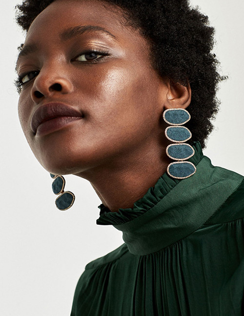 Trendy Green Oval Shape Design Pure Color Long Earrings