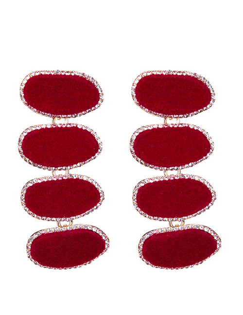 Trendy Red Oval Shape Design Pure Color Long Earrings