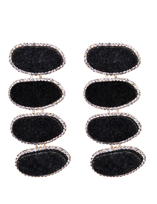 Trendy Black Oval Shape Design Pure Color Long Earrings
