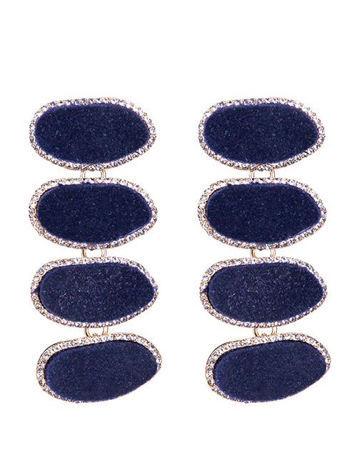 Trendy Blue Oval Shape Design Pure Color Long Earrings