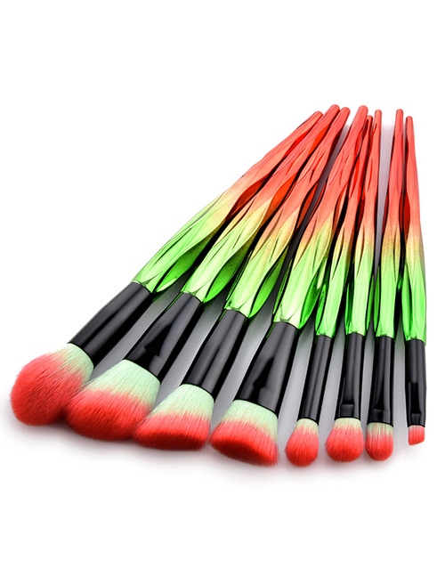Trendy Red+green Color Matching Decorated Cosmetic Brush(8pcs)