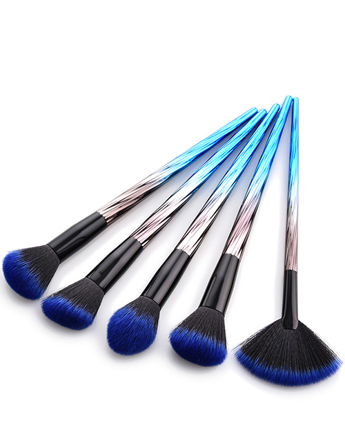 Fashion Blue+black Sector Shape Decorated Cosmetic Brush(5pcs）