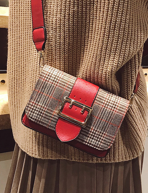 Fashion Red Grid Pattern Decorated Shoulder Bag