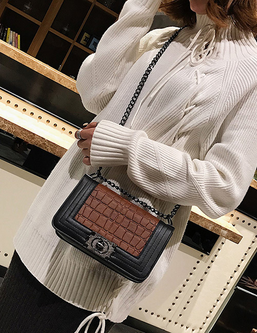 Fashion Brown Square Shape Decorated Shoulder Bag