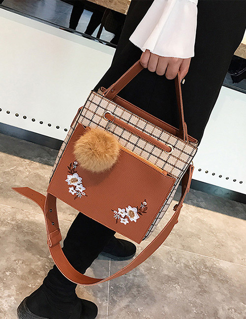 Fashion Brown Flower Pattern Decorated Shoulder Bag