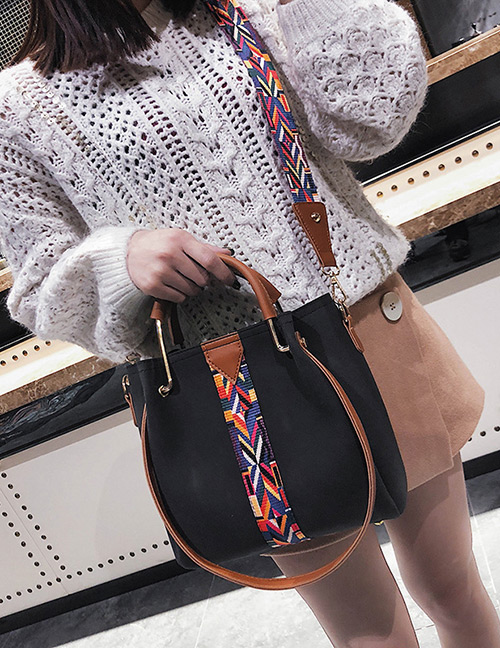 Fashion Black Square Shape Decorated Shoulder Bag (2 Pcs)