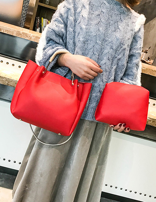 Fashion Red Pure Color Decorated Handbag(2pcs)
