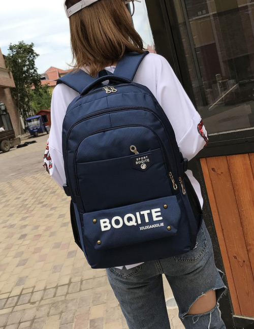 Fashion Navy Letter Pattern Decorated Backpack