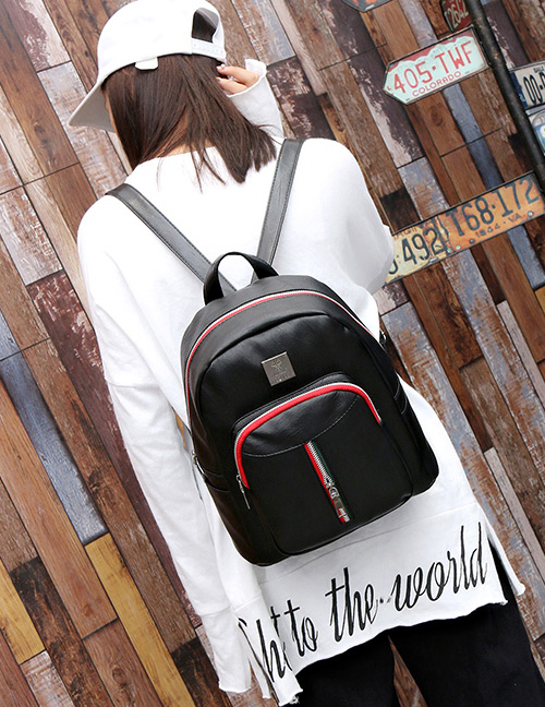 Fashion Black Zipper Decorated Mini Backpack