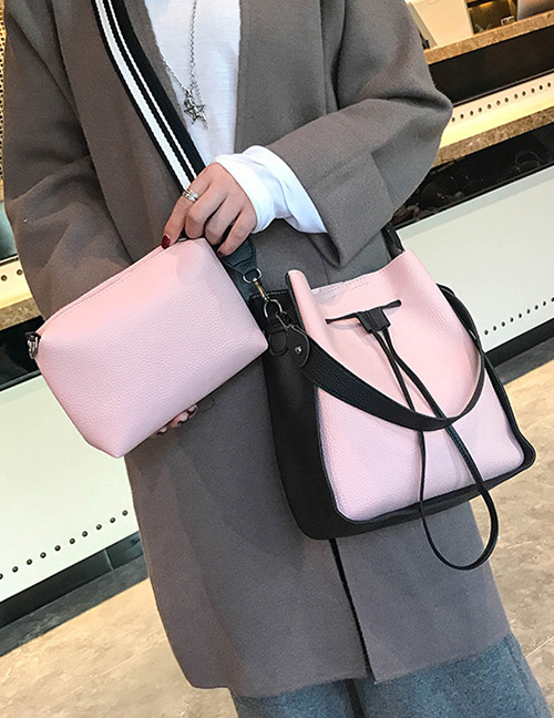 Fashion Pink Pure Color Decorated Shoulder Bag(2pcs)