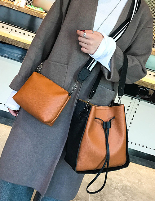 Fashion Light Brown Pure Color Decorated Shoulder Bag(2pcs)