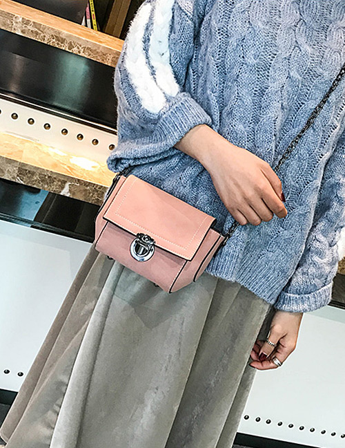 Fashion Pink Square Shape Design Pure Color Shoulder Bag