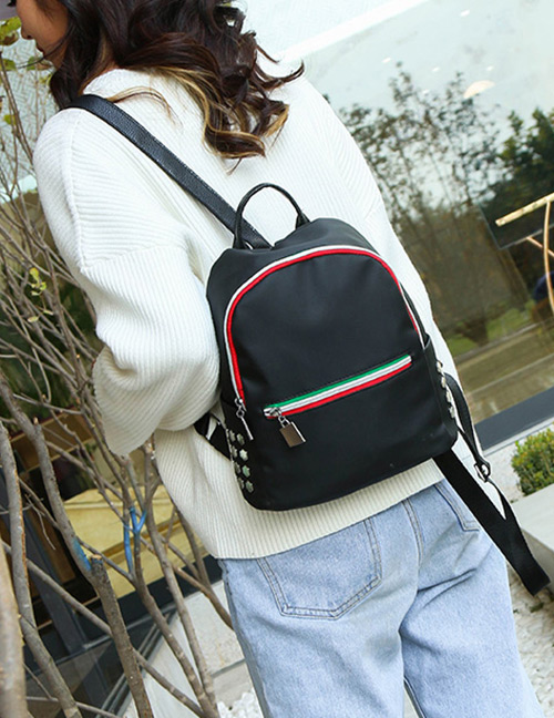 Fashion Black Double Layer Zippers Design Backpack