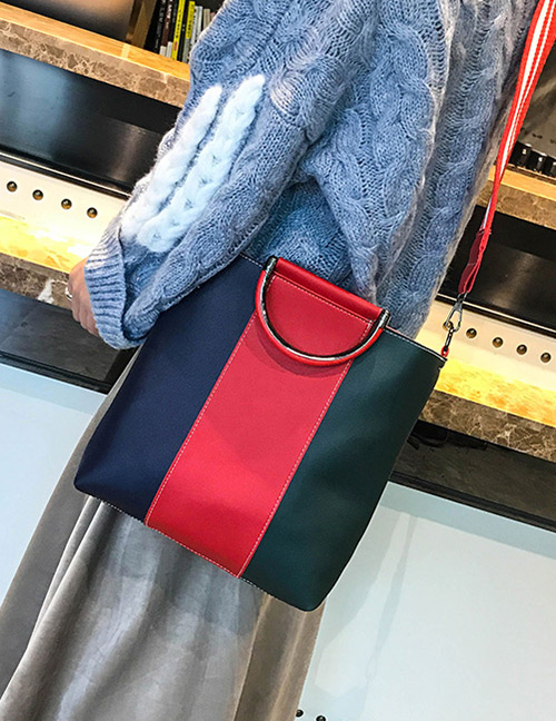 Fashion Green+red Color Matching Decorated Handbag(4pcs)