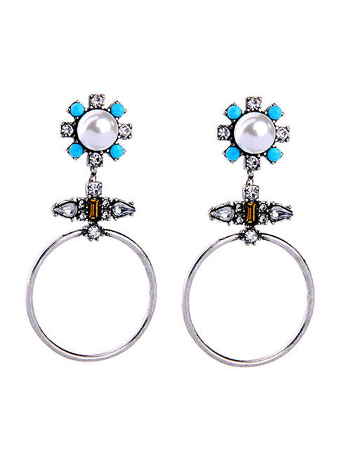 Fashion Silver Color Circular Ring Decorated Simple Earrings