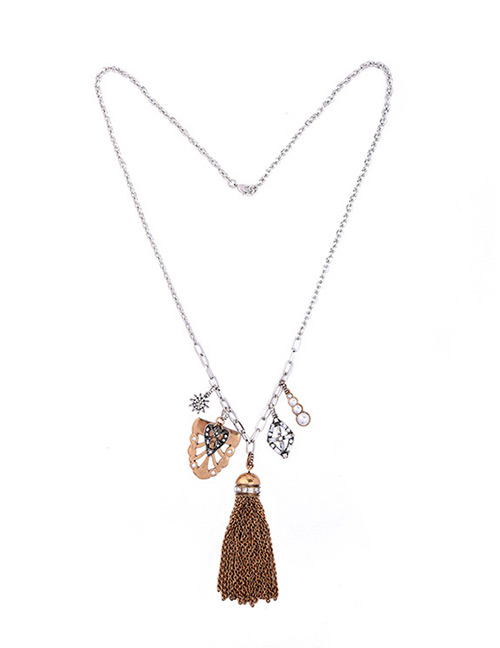 Fashion Gold Color Tassel Pendant Decorated Long Necklace