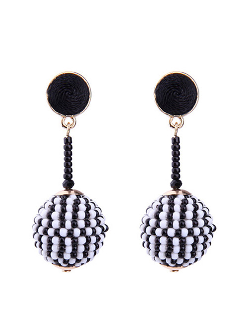 Fashion White+black Balls Shape Design Beads Earrings