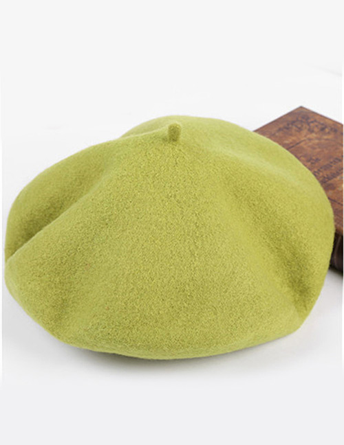 Fashion Light Green Pure Color Decorated Berets