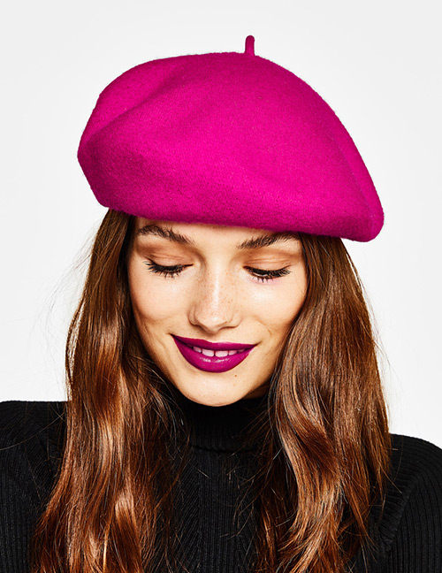 Fashion Plum Red Pure Color Decorated Berets