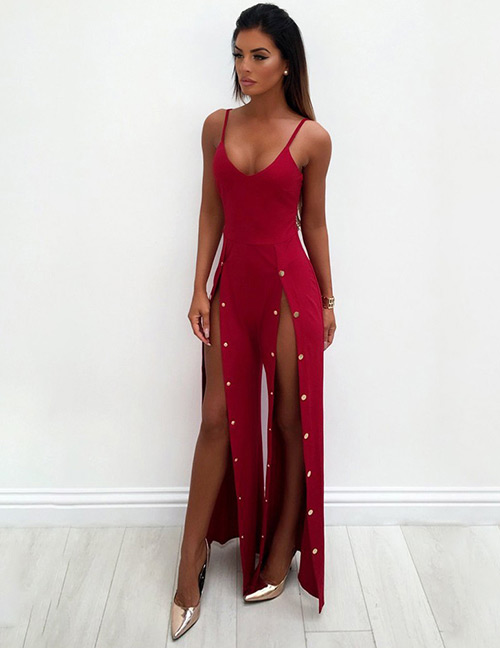 Fashion Red Rivet Decorated Jumpsuit