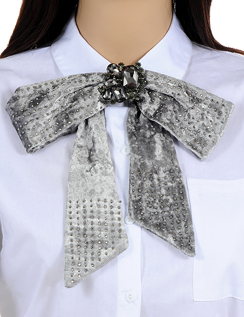 Fashion Gray Rivet Decorated Pure Color Bowknot Brooch