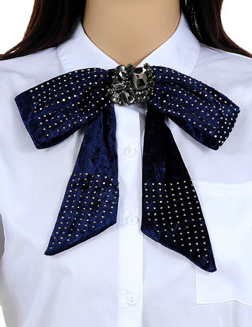 Fashion Sapphire Blue Rivet Decorated Pure Color Bowknot Brooch