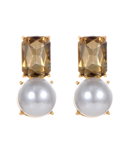 Fashion Champagne Pearls&diamond Decorated Earrings