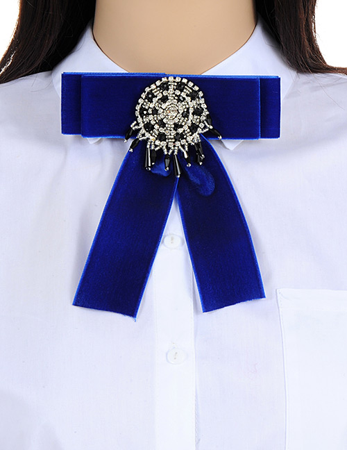 Fashion Sapphire Blue Bead Decorated Bowknot Brooch