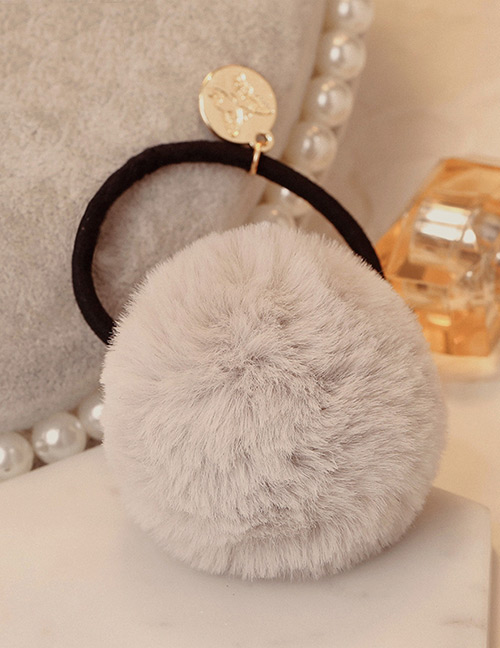 Lovely Gray Fuzzy Ball Decorated Pure Color Hair Band