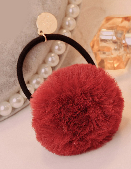 Lovely Red Fuzzy Ball Decorated Pure Color Hair Band
