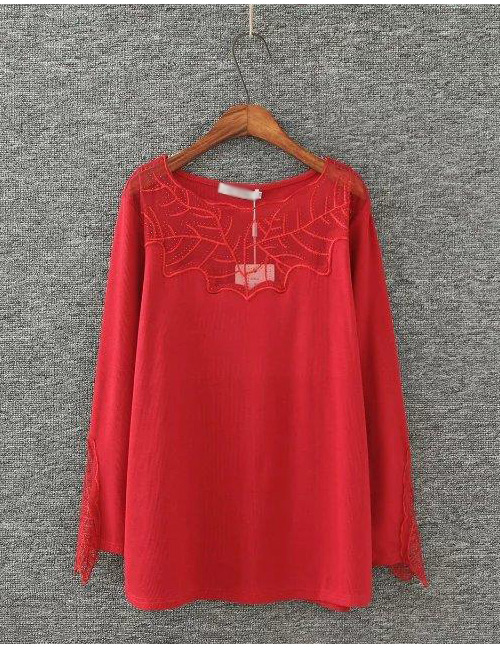 Fashion Red Tree Branches Decorated Pure Color Blouse