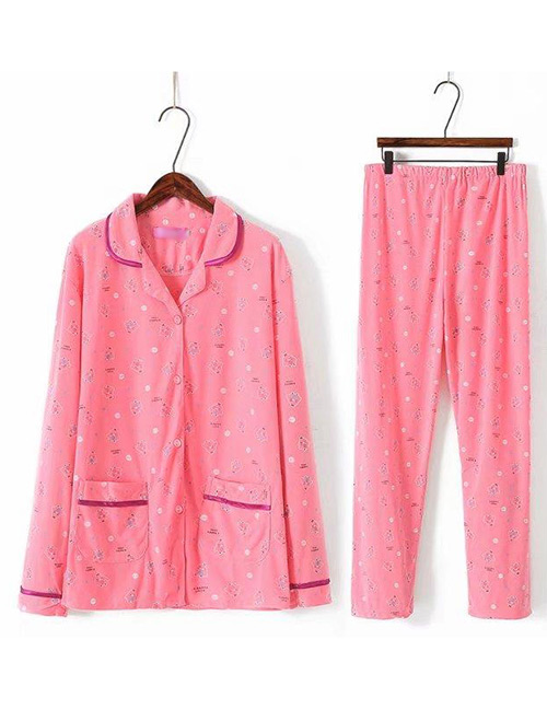 Fashion Pink Flower Pattern Decorate Simple Pajamas