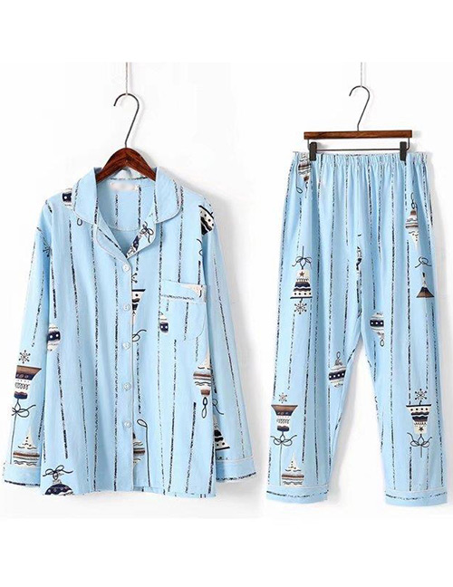 Fashion Blue Lamps Pattern Decorated Simple Pajamas