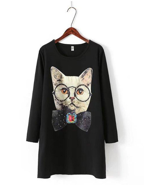 Fashion Black Cats Pattern Decorated Long Dress