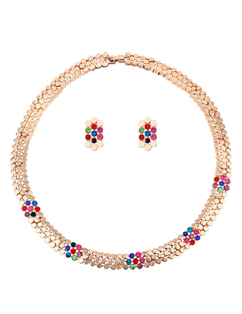 Fashion Gold Color Flower Shape Design Simple Jewelry Sets