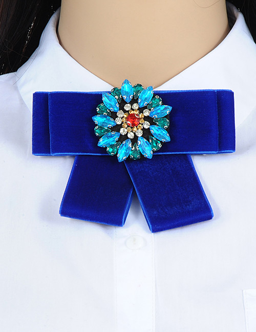 Trendy Sapphire Blue Flower Shape Design Bowknot Brooch