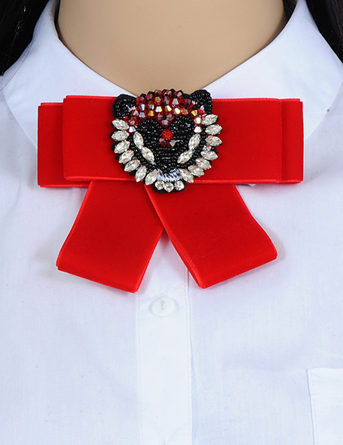 Trendy Red Monkey Pattern Decorated Bowknot Brooch