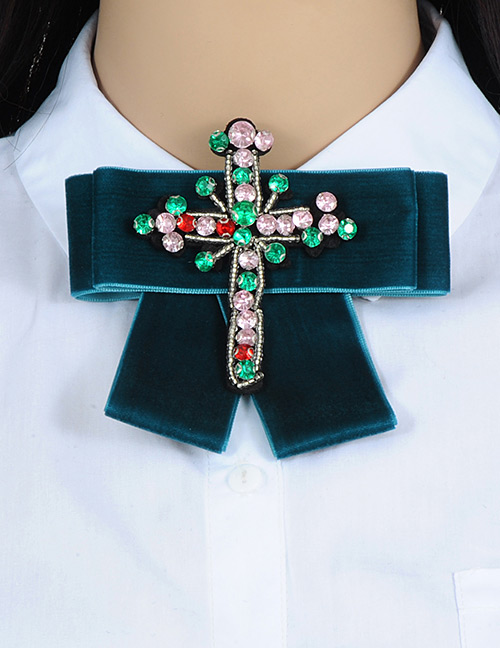 Trendy Navy Cross Shape Decorated Bowknot Brooch