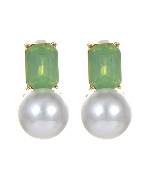 Fashion Light Green Pearl&diamond Decorated Earrings