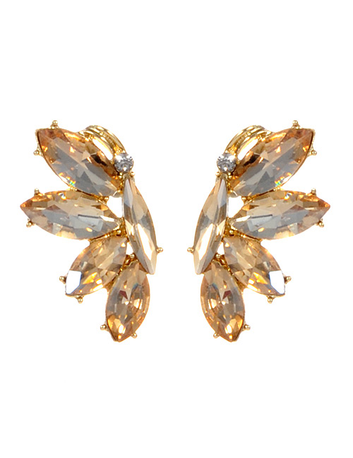 Fashion Champagne Oval Shape Diamond Decorated Earrings
