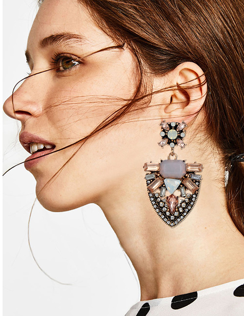 Fashion Champagne Geometric Shape Diamond Decorated Earrings