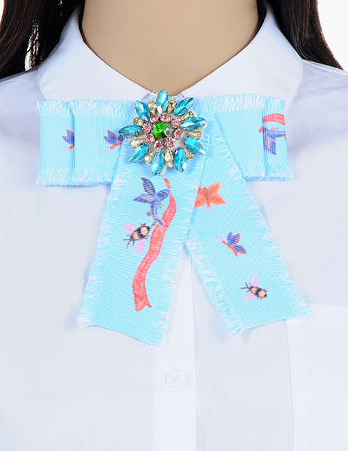 Fashion Light Blue Butterfly&bee Pattern Decorated Bowknot Brooch