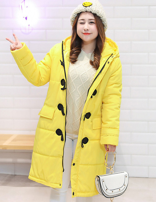 Fashion Yellow Pure Color Decorated Cotton-padded Coats