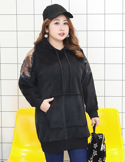 Fashion Black Long Sleeves Design Simple Hoodie