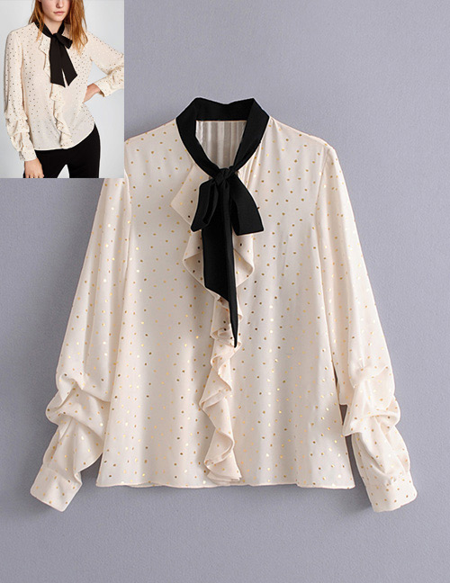 Trendy Beige Dots Pattern Decorated Bowknot Design Blouse