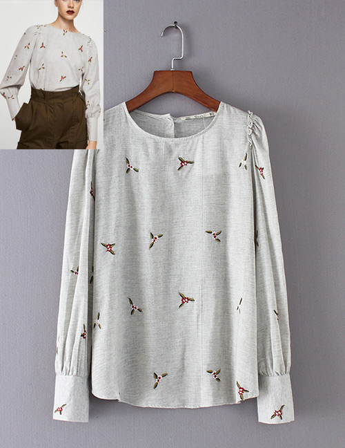 Trendy Gray Flower Pattern Decorated Simple Shirt