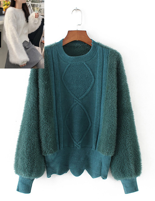 Trendy Green Pure Color Design Round Neckline Sweater