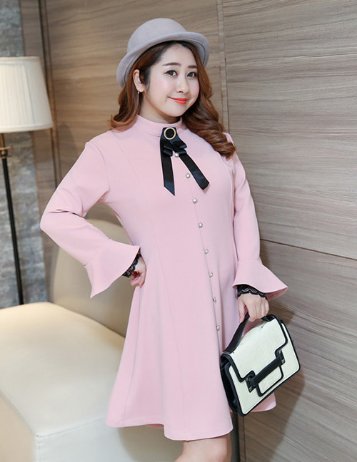 Trendy Pink Bowknot Decorated Long Sleeves Dress