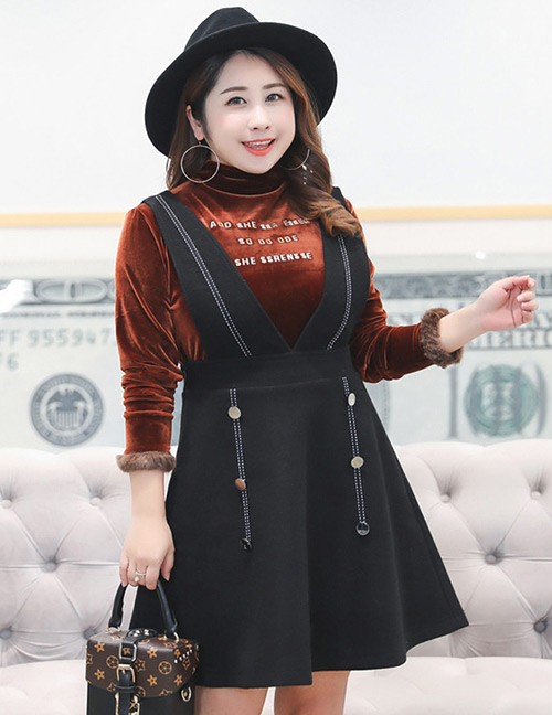 Trendy Black V Neckline Design Pure Color Dress